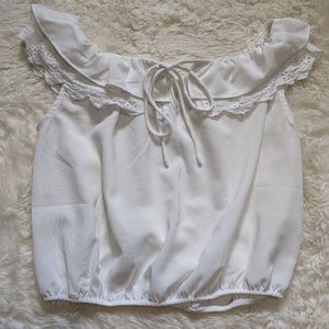 Wildfire Eyelet Peasant Blouse, white short sleeve, off the shoulder shirt small